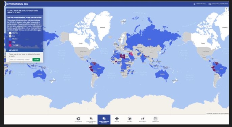 COVID19 Impact Map Screenshot International SOS